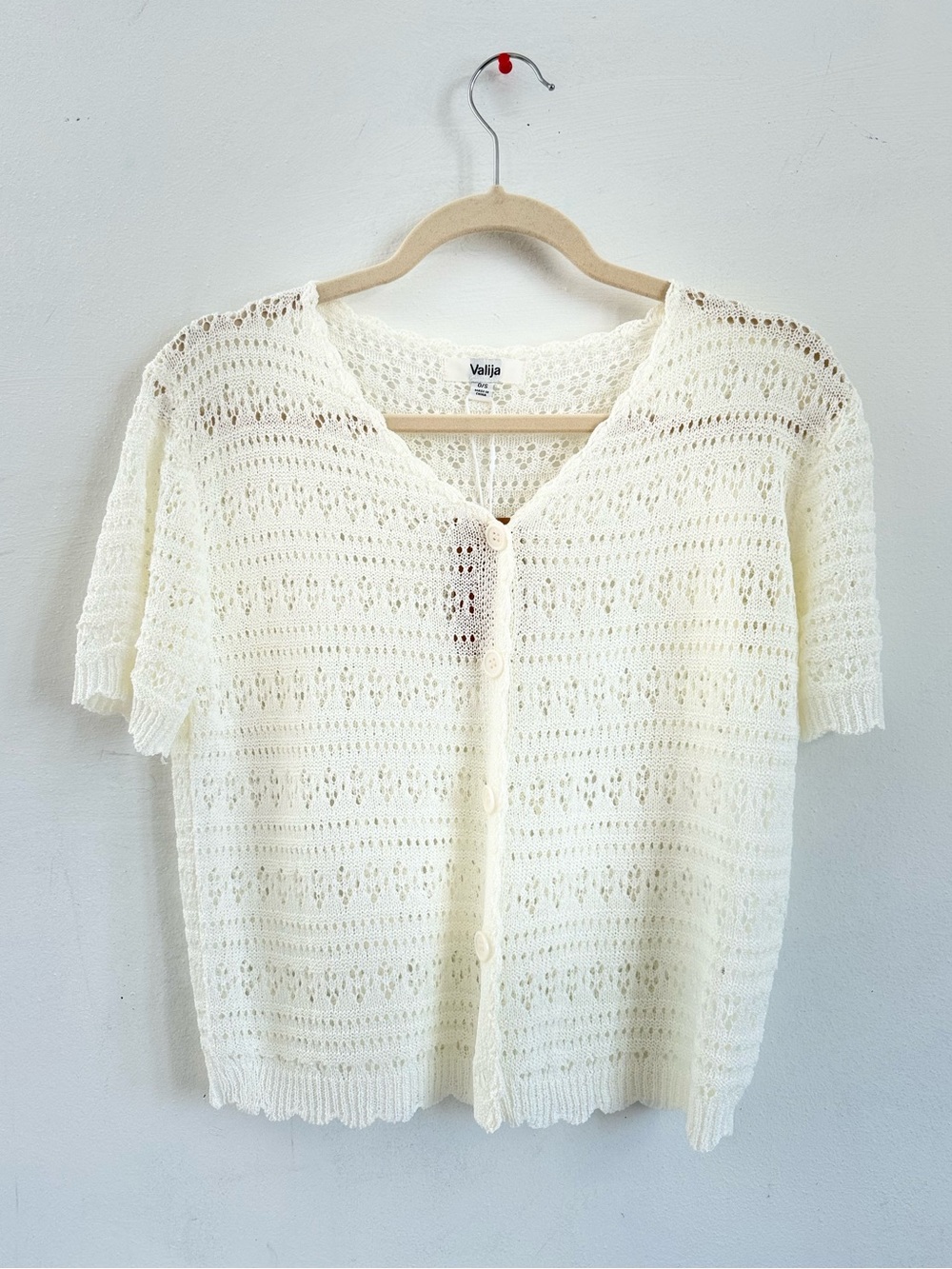White Knit Short-Sleeve Button Cardigan